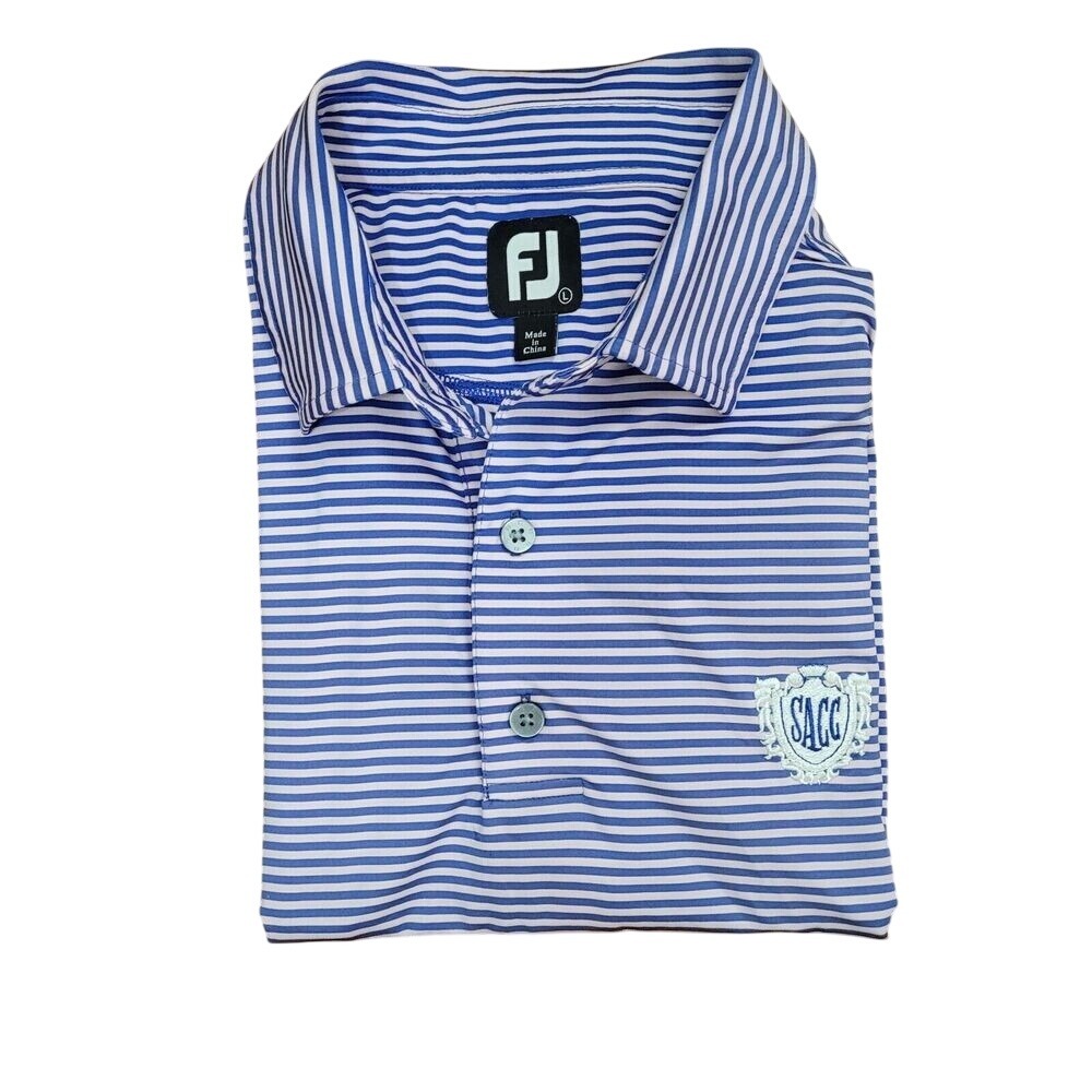 Footjoy  Large Purple Blue Striped Short Sleeve Golf Polo Shirt‎ SACC LOGO